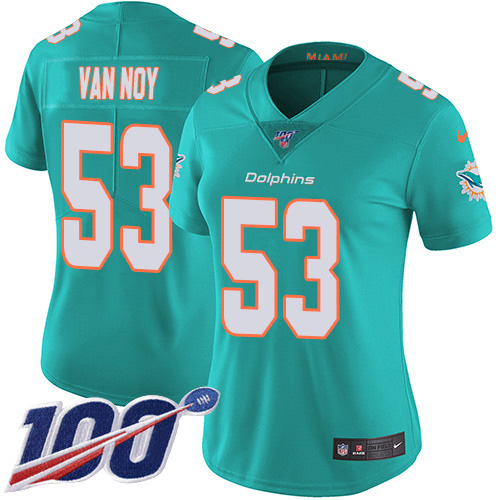 Nike Miami Dolphins #53 Kyle Van Noy Aqua Green Team Color Women Stitched NFL 100th Season Vapor Untouchable Limited Jersey->women nfl jersey->Women Jersey